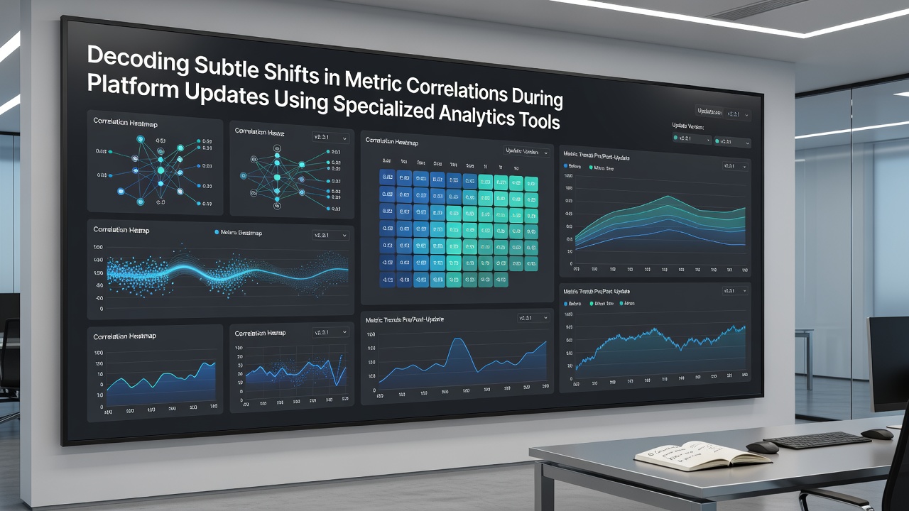 Team reviewing correlation analysis outputs on multiple screens after a platform update deployment