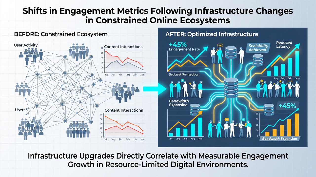 Graph showing metric correlations before and after infrastructure modifications in resource-limited digital environments